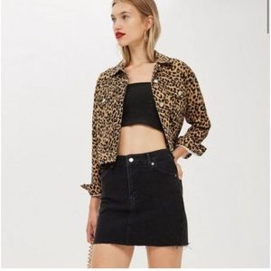 TopShop black moto high waist raw hem denim mini skirt